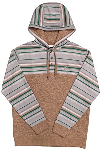 HOOEY Men's Jimmy Multi-Colored Stripe 1/4 Button Hooded Pullover Sweatshirt Tan Small
