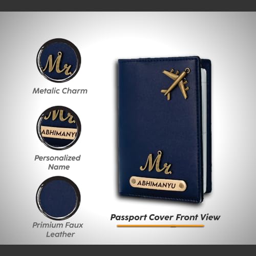 Image of Personalized Wallet, Keychain and Passport Combo | Personalized Wallet Keychain Passport Set with Name Printed Wallets Keychains Passports for Men | Customised Gift Set for Men with Name & Charm, Blue