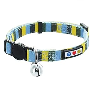 Collier Multicolore pour Chat Pawtitas Pet avec Boucle de sécurité et grelot Amovible Collier pour Chat Collier pour Chaton Bleu/Jaune/Vert Collier pour Chat