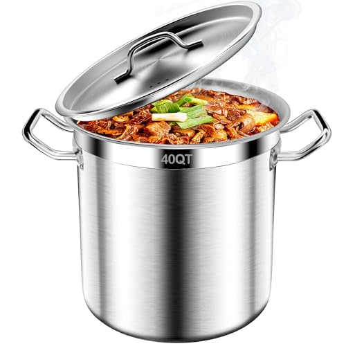 Comparison: Best 40 Quart Stock Pot 9 Large Stock Pot-40QT Stainless Steel Stockpot with Lid, Heavy Duty Tri-Ply Bottom Commercial Grade Stock Pot & Stockpots for Boiling Cooking Soup Stew Canning Cooking Pots,Big Stockpot, Deep Cookware