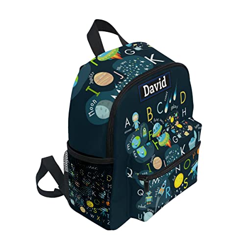 Custom Kid's Name Backpack, Cartoon Outer Planets Alphabet Toddler Backpack for Daycare Travel, Personalized Name Preschool Bookbags for Boys Girls2