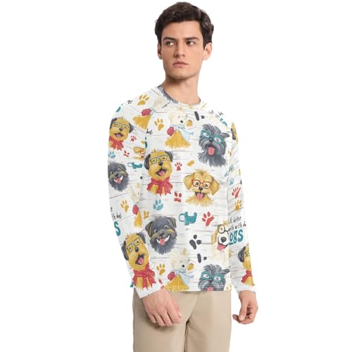 Bolaz Mens UV Protection Shirts Rash Guard Long Sleeve UPF 50+ Cartoon Dog Funny Quick Dry S3
