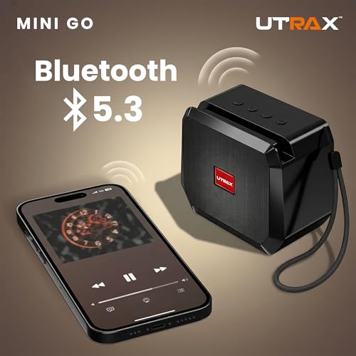 Image of UTRAX Mini Go 10W Bluetooth Speaker with 8 Hours Playtime | High Bass Portable Mini Speaker | Bluetooth 5.3 | USB Drive Support | Type-C Fast Charging | Black