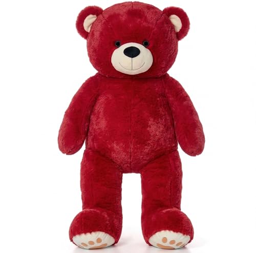 Image of Honey Hugs 3 Feet Red Teddy Bear | Ultra Soft High-Pile Plush Fur | Cute Big Size Cuddle Toy with Embroidered Paw Prints | Birthday, Anniversary & Romantic Gift