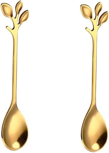 Paquete de 2 cucharas de café de hoja de acero inoxidable, cucharas de postre, agitar, mezclar, azúcar, revolver, helado, pastel, cucharadita de 4.7