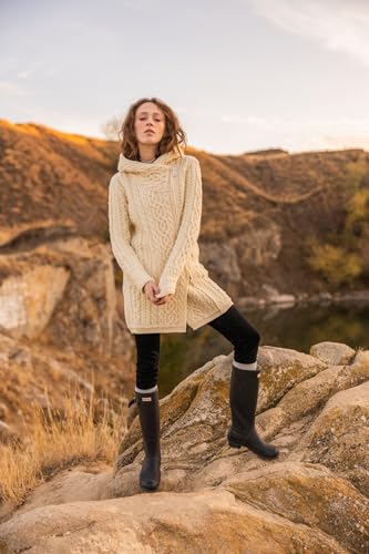 SAOL Ladies Irish Aran Zip Cardigan - 100% Merino Wool Coat with Pockets and Hood, Made in Ireland4