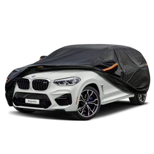 Kayme SUV Car Cover Fit for BMW X4 (2015-2025) Automobiles All Weather Waterproof, Outdoor Cover Sun Rain Protection, with Lock and Zipper Door.Black
