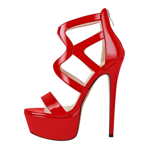 Image of richealnini Women's Crisscross Platform Stiletto High Heels Strappy Sandals with Zipper