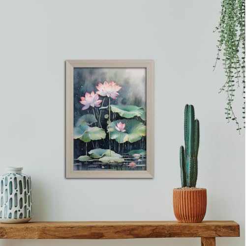 Image of TenorArts White Lotus Photo Frame Vastu Positivity Lucky Wall Painting Aesthetic Art Framed with White Wooden Texture for Living rooms Office Bedroom - Wall Paintings /Hangings (12inches x 9inches)