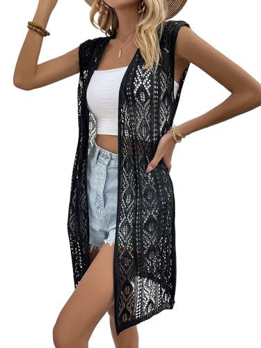 Milumia Women's Sleeveless Long Crochet Vest Open Front Cardigan Lightweight Knit Cover Up Sweater4