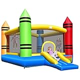 COSTWAY Aufblasbare Hüpfburg Springburg tragbare Burg mit Rutsche, Aufbewahrungstasche, Reparatur-Set & Heringen, ohne Gebläse 350x263x226cm
