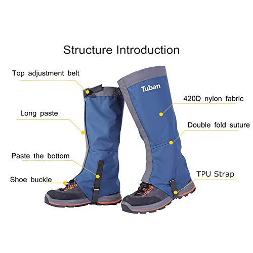 1Pair Leg Gaiters Waterproof Snow Boot Gaitors 420D Anti-Tear Nylon Fabric Leggings Cover for Outdoor Fishing Skiing Walking Hiking Climbing Hunting (Black, M) - Thumbnail 7