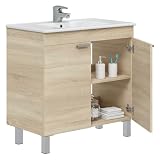 Dmora Mobile Sottolavabo Janesville 80x45x80h cm Marrone Rovere 2 Ante Apertura Battente, Chiusura Soft Close