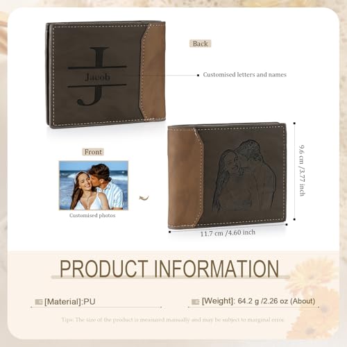 Image of Gifts for Men Personalized Custom Photo Wallets for Men Engraved Picture & Initial Name Wallets for Men Customized Gifts for Fathers Day