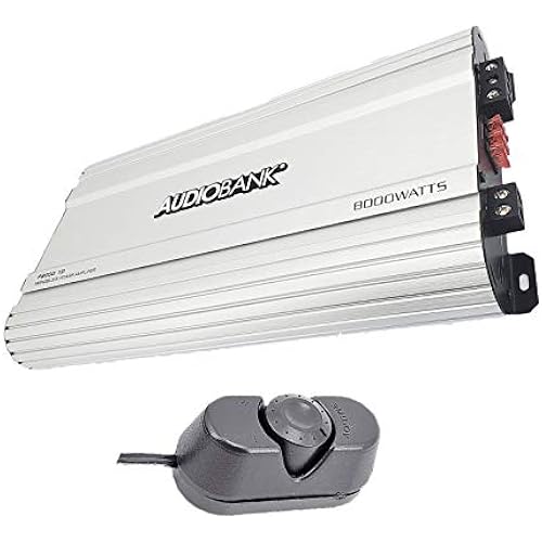 Audiobank Monoblock 8000 WATTS Amp Class D 1ohm Car Audio Stereo Amplifier Remote Turn On/Off Circuit/Heavy-Duty Aluminium Alloy Heatsink Power and Protection Indicator P8001