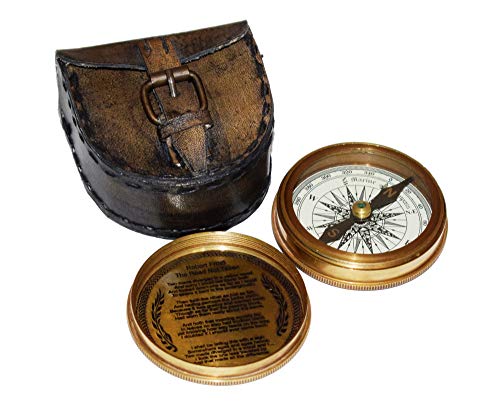 Brújula de bolsillo Marine con poema Robert Frost y estuche de cuero miniatura 2