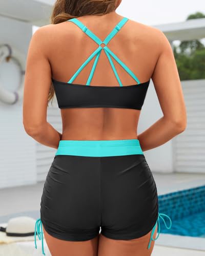 Image of Yonique 3 Piece Tankini Swimsuits for Women Swim Tank Top Bathing Suits with Boy Shorts and Bra Athletic Swimwear