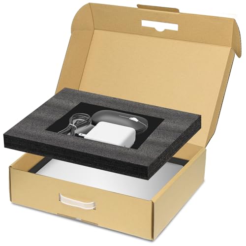 Yutrchey Laptop Shipping Box with Handle Corrugated Mailer for 17 Inch Notebook Transport Protective Foam Inserts and Separate Accessory Compartment Professional Electronics Packaging Box