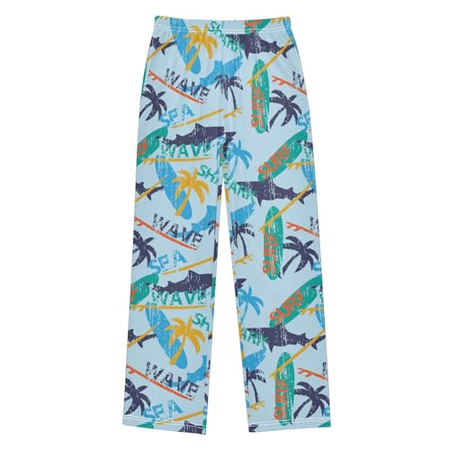 Retro Shark Wave Boys Long Pants Soft Trousers Elastic Waist Kids Lounge Bottoms with Pockets S-XL