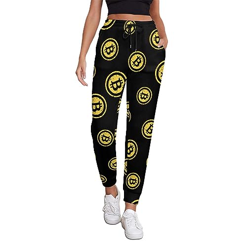 Bitcoin Logo Women's Pant Print Sweatpants Joggers Pants Sports Casual Trouser with Pockets