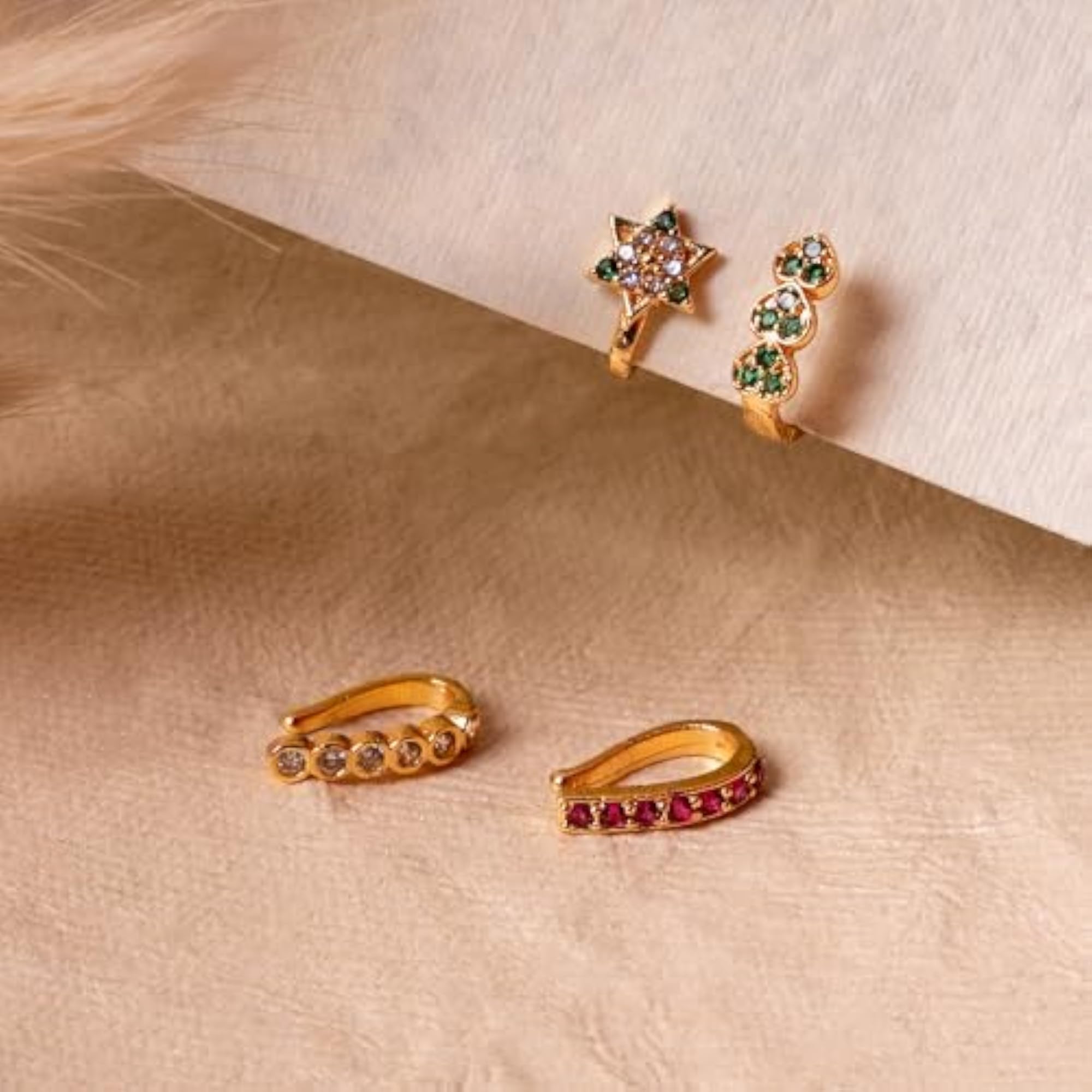 Traditional Marathi Ruby Studded Nose Ring Combo