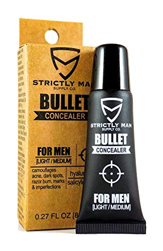 Bullet Concealer for Men by Strictly Man Supply Co. | Spot Targeting Face Camouflage Corrector with Hyaluronic & Salicylic Acid | Grooming for the Industrious Man | Light-Medium, 0.27 Ounces