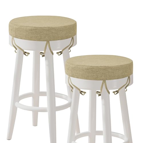 Image of AddGrace Round Bar Stool Cushions with Ties Set of 2 Non Slip Seat Cushions 12x12 Inch Washable Chair Pads Removable Washable Cover Beige