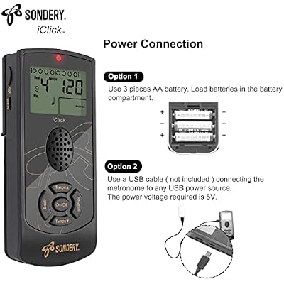 Sondery Digital Metronome for Guitar Piano Drum and All Instruments, Woman Vocal Counting Option, Direct Controls via Buttons, Easily Reading Big Screen, Power by Batteries or USB