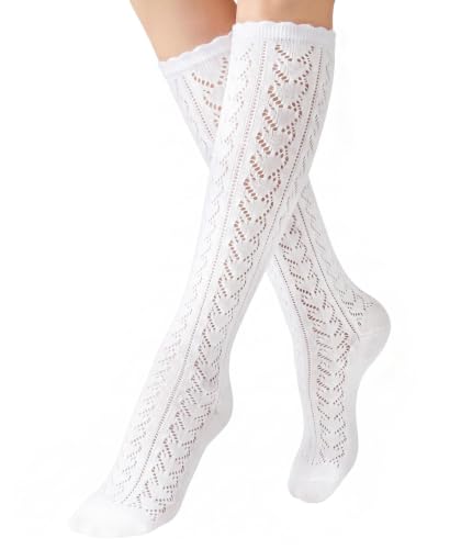 DIRNDLSTERN Trachtenstrümpfe Damen Trachten Socken - Dirndlstrümpfe Trachtensocken Söckchen mit Rüschen für Oktoberfest Weiß 40-42