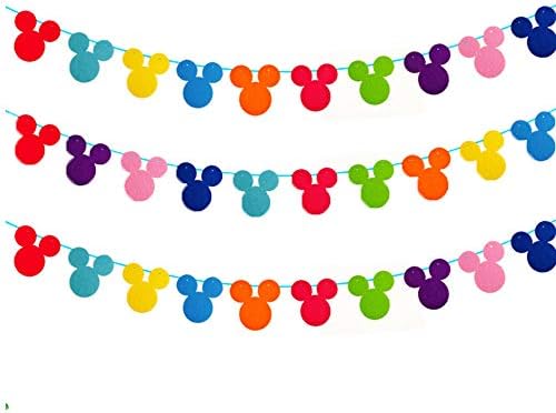 Kinyanco 3 Rows Colorful Mickey Mouse Garland Disney Theme Garland Banner for Birthday Party Decoration, Room Decor, Baby Shower, Classroom Decoration