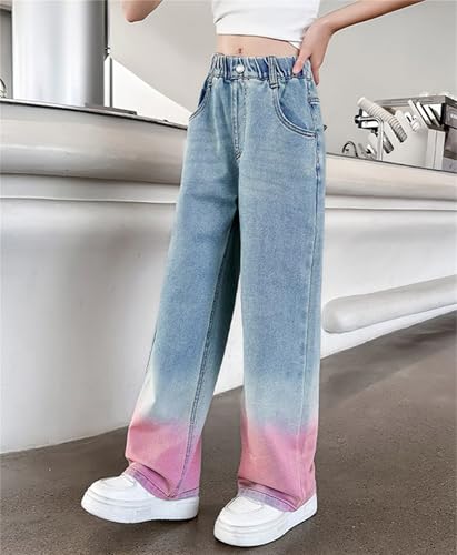 SANGTREE Girls' Jeans Colorful Gradient Wide-Leg Denim Pants, 4-14 Years3