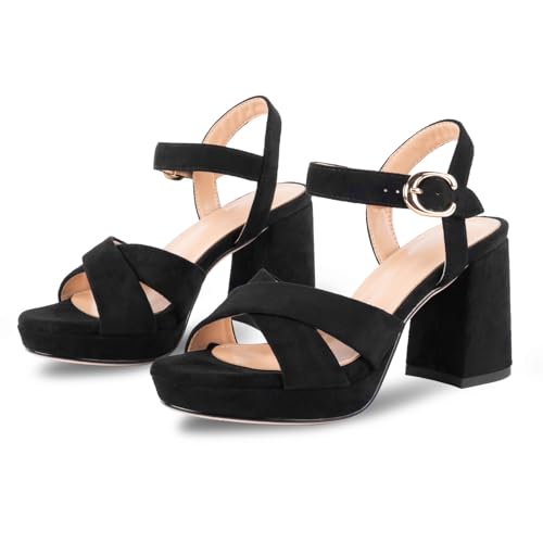 Platform Heeled Sandals For Women Stable Chunky Block Heel Sandal With Ankle Strap Comfy Summer Dress Shoes For Party Dancing Graduation