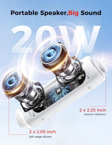 Image of Bluetooth Speaker, 20W HD Sound, Portable Wireless, IPX5 Waterproof, Up to 24H Playtime, TWS Pairing, for Home /Party /Outdoor /Camping /Beach Essentials, Electronic Gadgets, Birthday Gift (White)