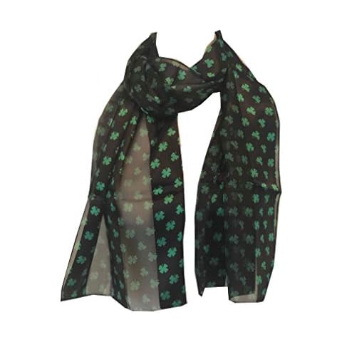Pamper Yourself Now Black with Green Four Leaf Clover Scarf Thin Pretty Scarf Cover