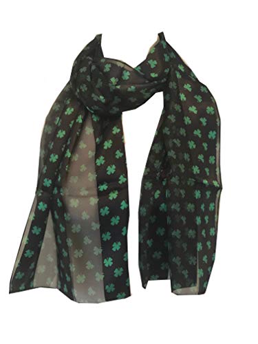 Pamper Yourself Now ltd Schwarz mit grünen Klee mit Vier Blättern Schal, dünn, schön schal (Black with Green Four Leaf Clover Scarf Thin Pretty Scarf)