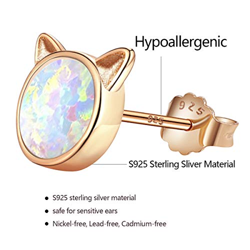 Arskro ESOSLCT-RG-WT Rose Gold Cat Earrings For Girls, Hypoallergenic Fire Opal Stud Earrings Arskro S925 Sterling Silver Tiny Cute Little Small Earring Jewelry Gifts thumb #3
