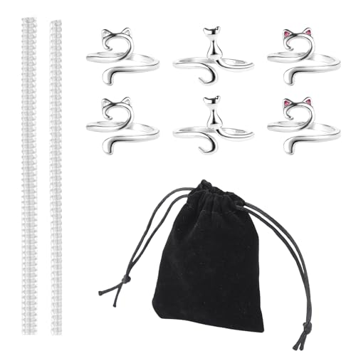 6pcs Crochet Rings for Crocheting, Adjustable Cute Cat Style Knitting Loop Crochet Ring with Ring Adjusters, Yarn Guide Finger Holder Crochet Tension Ring for Faster Knitting Women Gift