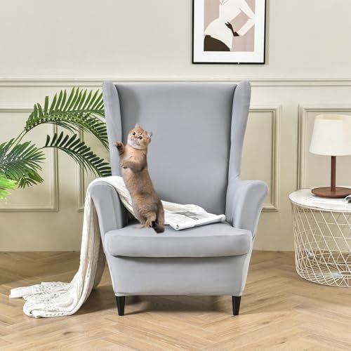 Fundas de Sillón Orejero 2 Piezas con Funda de Cojín, Fundas de Sofá Relax con Orejas y Respaldo de Alas 1 Plaza, Cubre Sillón Elástica para Recepción(#Z,1 Set)