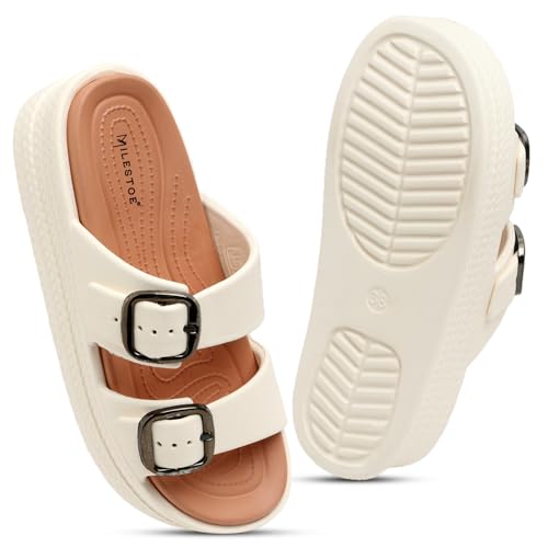 Image of Essence Women Buckle Sandals with Super Soft Insole | Ergonomic Footbed | Lightweight | Platform Heel | Cushioned Sole | Suggested by Doctors I Latest, Stylish and Trendy Slip-Ons for Girls and Ladies