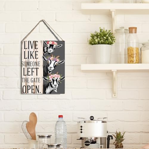 Live Like Someone Left The Gate Open Goat Floral Hanging Plaque, 6.7 x 10 Inches Farmhouse Wall Decor for Kitchen, Cabin, Home - 1