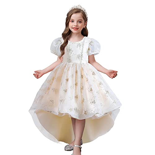 Robe princesse fille 4-5 ans à manches bouffantes et traîne fleur
