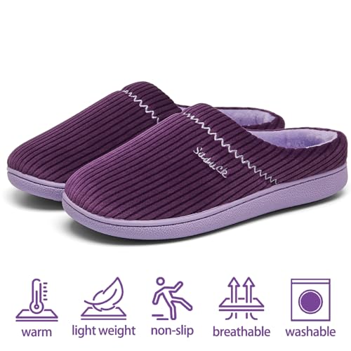 Image of House Slippers for Women with Arch Support | Memory Foam Non-Slip, Two Tone Embroidered Soft Home Slippers, All Season Comfort