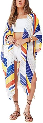 Women's Flowy Long Kimono Cardigan Boho Style Chiffon Beach Open Cover Ups(Small
