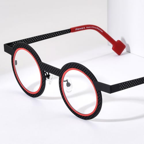 Image of FONEX Colorful Pure Titanium Glasses Frame Women Retro Round Eyeglasses