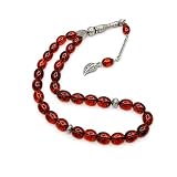 Perlin Collana da preghiera Tesbih Tea effetto fossile 33 perle ambra cipria ovale 12 mm x 8 mm 32 cm Misbaha da collezione da uomo, 32 cm, Ottone Polvere di ambra e resina mista ottone, Non pietra