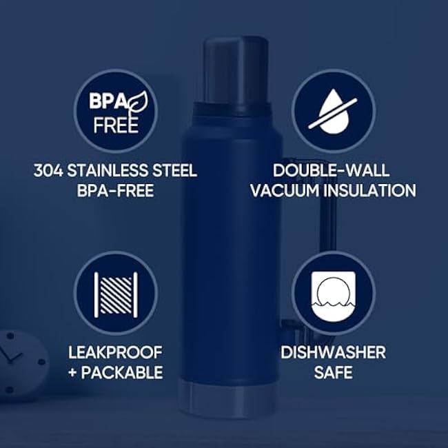 1.5QT Multi-Functional Thermos Flask Hot & Cold, BPA-Free 18/8 Stainless Steel Wide Mouth Bottle, Long-Lasting Insulation for Camping