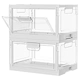 Vtopmart 2 Pack Clear Stackable Storage Bins with Lids 24QT, Foldable Storage Boxes with Doors Open Front, Plastic Closet Organizer for Craft, Toys, Pantry Organization