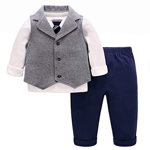 famuka Baby Suit for Boys Toddler Formal Outfit Newborn Three Pieces Clothing Set (Shirt Set, 2-3T)