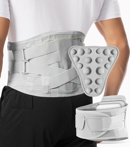 Image of Lower Back Brace with 5 Reinforced Stays for Women & Men,Back Support Belt with 4 Removable and Replaceable Lumbar Support Pad,Pain Relief for Sciatica, Scoliosis,Herniated Disc (Gray, X-Large)