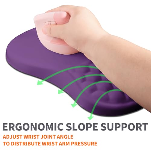 Image of Ergonomic Joint Wrist Support Mouse Pad with Memory Foam Cushion Massage Bump, Carpal Tunnel Pain Relief Mousepad Slope Design for Wrist Rest, 11.8x7.9 in, Dark Violet